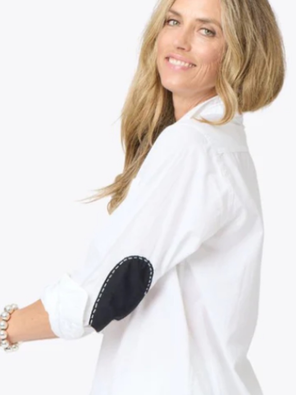 Kerri Rosenthal Mia White Shirt Button-Front Blouse Black Heart Elbow Patches XL - Picture 4 of 14